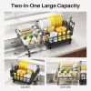 Dish Drying Rack - Extendable Dish Rack, Large Sink Drying Dish Drainer for Kitchen Counter, Stainless Steel Dish Strainer with Utensil Holder (Black)