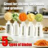 Rotary Cheese Grater, 5 in 1 Cheese Grater with Handle, Replaceable Stainless Blades Cheese Shredder, Cheese Vegetable Slicer
